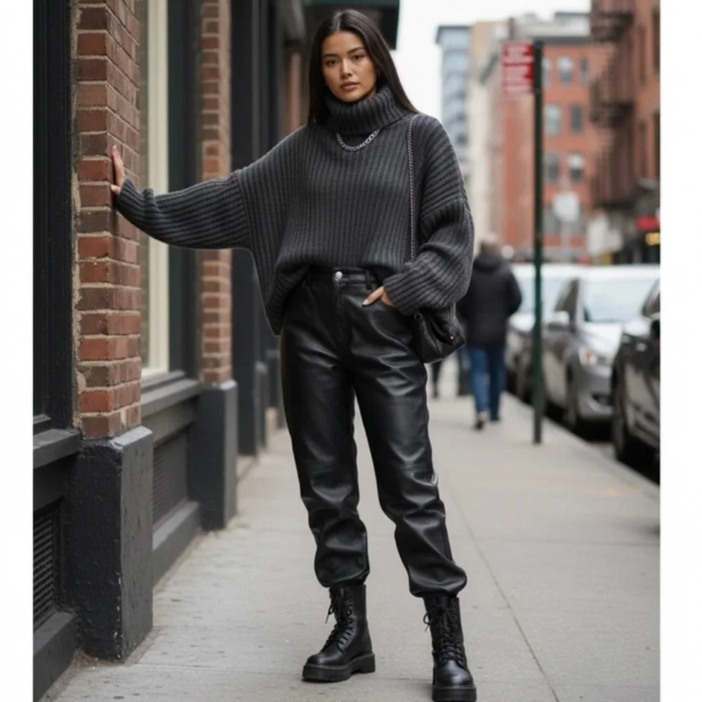 7115 BY SZEKI Dark Grey Turtleneck Sweater Merino Wool Boxy Oversized Small‎ - Picture 5 of 14